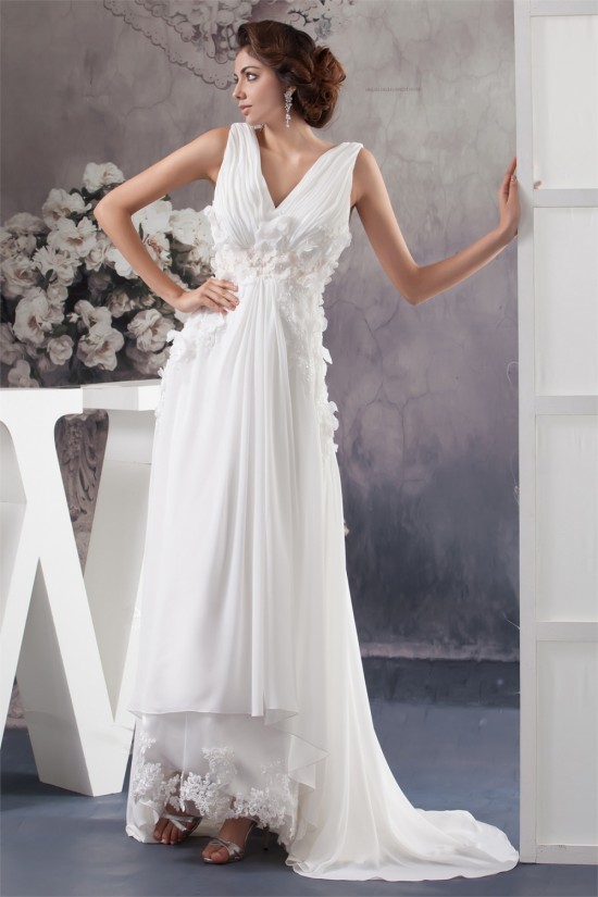 Chiffon Silk like Satin Sleeveless V-Neck Reception Wedding Dresses 2030657 Chiffon Silk like Satin Sleeveless V-Neck Reception Wedding Dresses 2030657