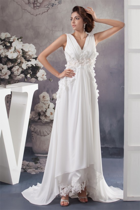 Chiffon Silk like Satin Sleeveless V-Neck Reception Wedding Dresses 2030657 Chiffon Silk like Satin Sleeveless V-Neck Reception Wedding Dresses 2030657