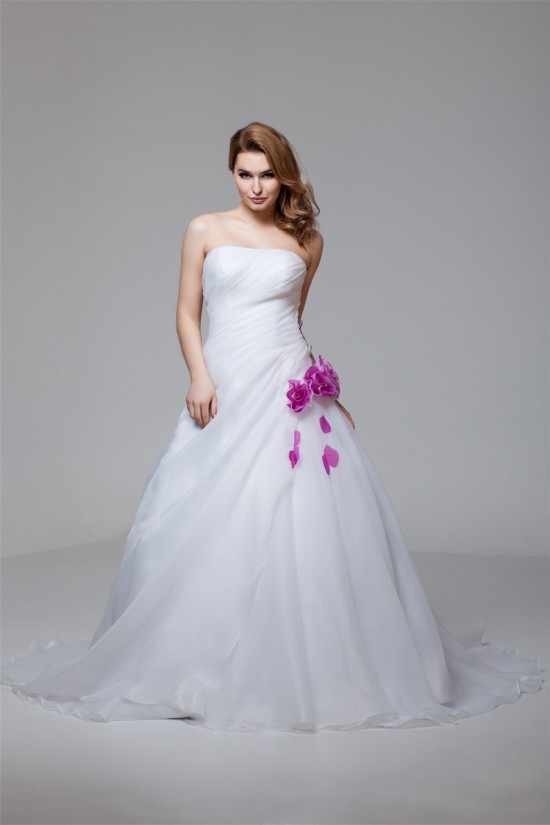Elegant Satin Organza Strapless A-Line Short Sleeve Wedding Dresses 2030666 Elegant Satin Organza Strapless A-Line Short Sleeve Wedding Dresses 2030666