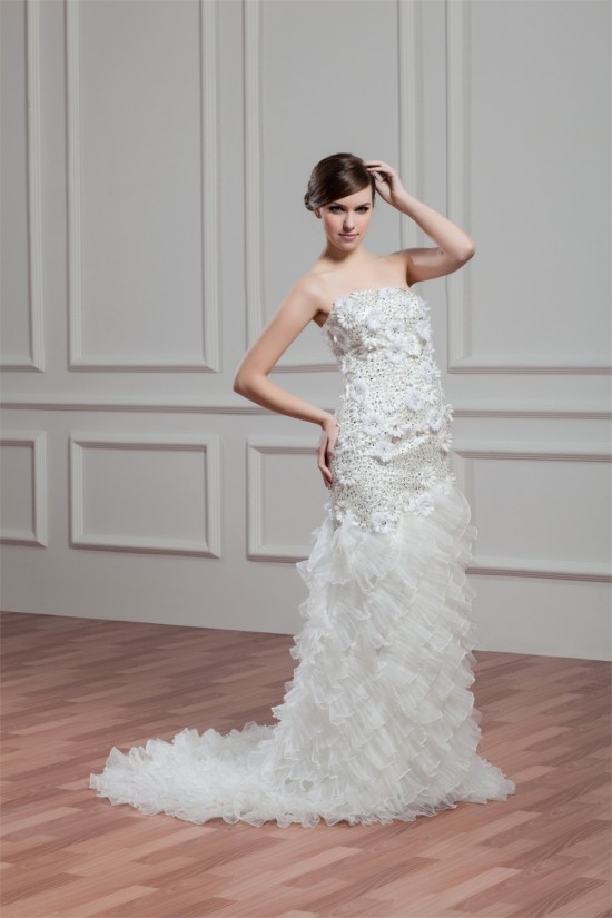 Elegant Sleeveless Mermaid/Trumpet Satin Organza Beaded Wedding Dresses 2030672 Elegant Sleeveless Mermaid/Trumpet Satin Organza Beaded Wedding Dresses 2030672