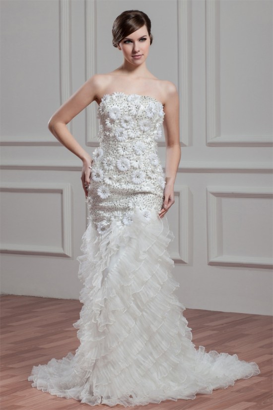 Elegant Sleeveless Mermaid/Trumpet Satin Organza Beaded Wedding Dresses 2030672 Elegant Sleeveless Mermaid/Trumpet Satin Organza Beaded Wedding Dresses 2030672