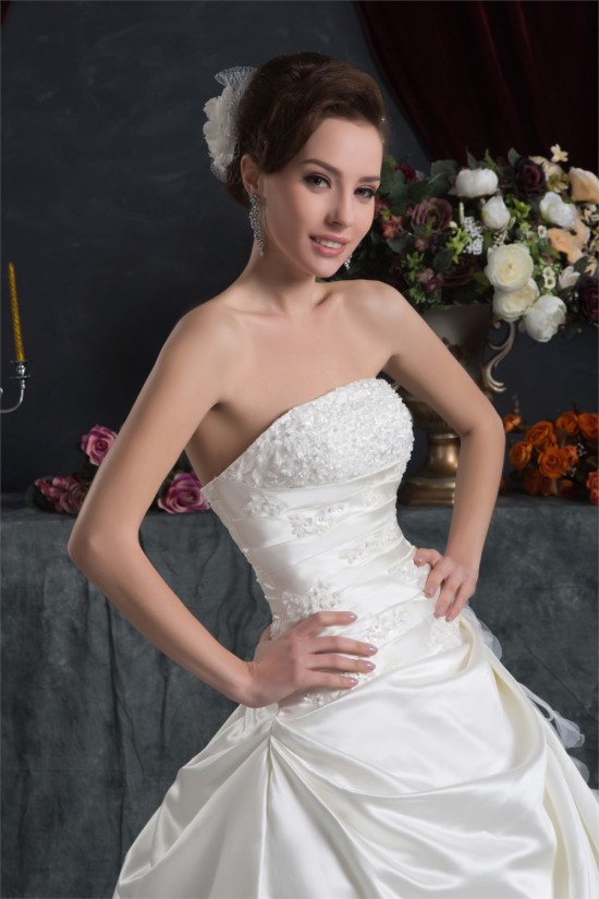 Elegant Strapless A-Line Satin Sleeveless Lace Wedding Dresses 2030675