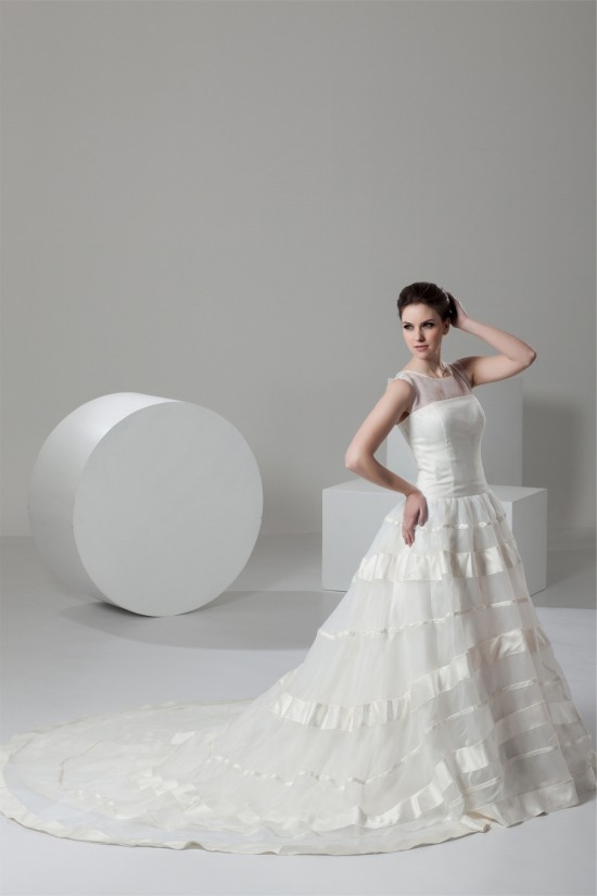 Fantastic Satin Organza A-Line Scoop Wedding Dresses 2030688