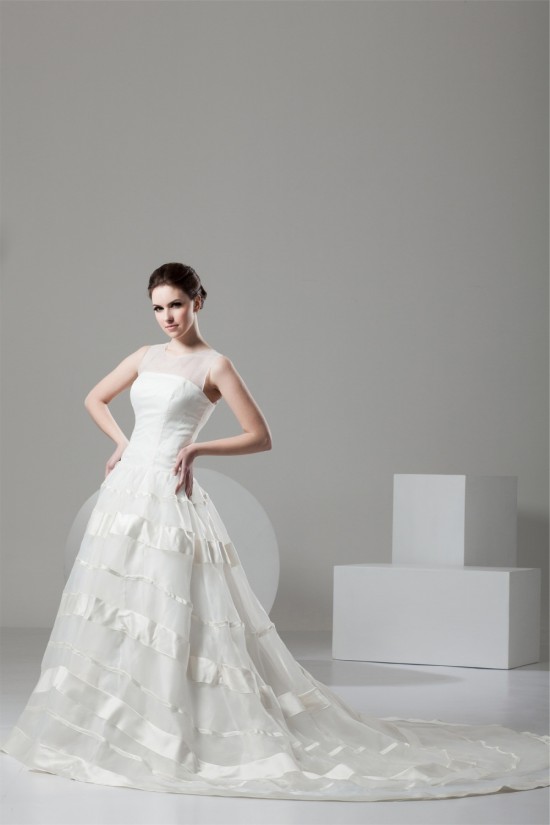 Fantastic Satin Organza A-Line Scoop Wedding Dresses 2030688