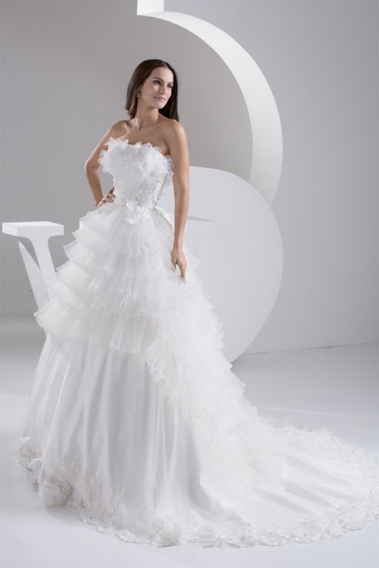 Fantastic Strapless Satin Fine Netting Sleeveless Lace Wedding Dresses 2030694 Fantastic Strapless Satin Fine Netting Sleeveless Lace Wedding Dresses 2030694