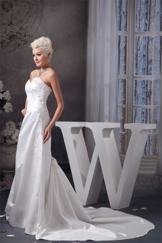 A-Line Satin Sweetheart Sleeveless Sweet Wedding Dresses 2030698