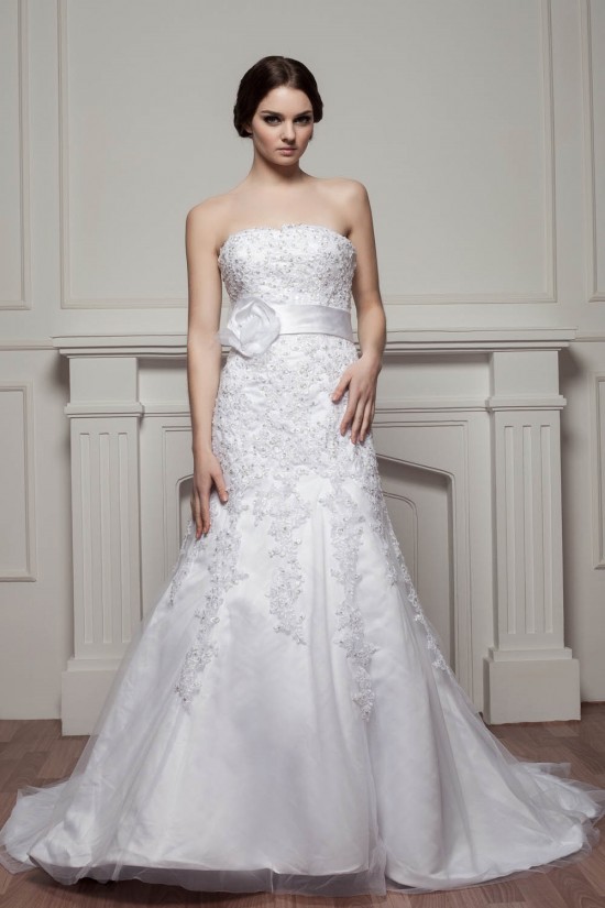 Fashionable Sleeveless A-Line Beaded Lace Strapless Wedding Dresses 2030706 Fashionable Sleeveless A-Line Beaded Lace Strapless Wedding Dresses 2030706