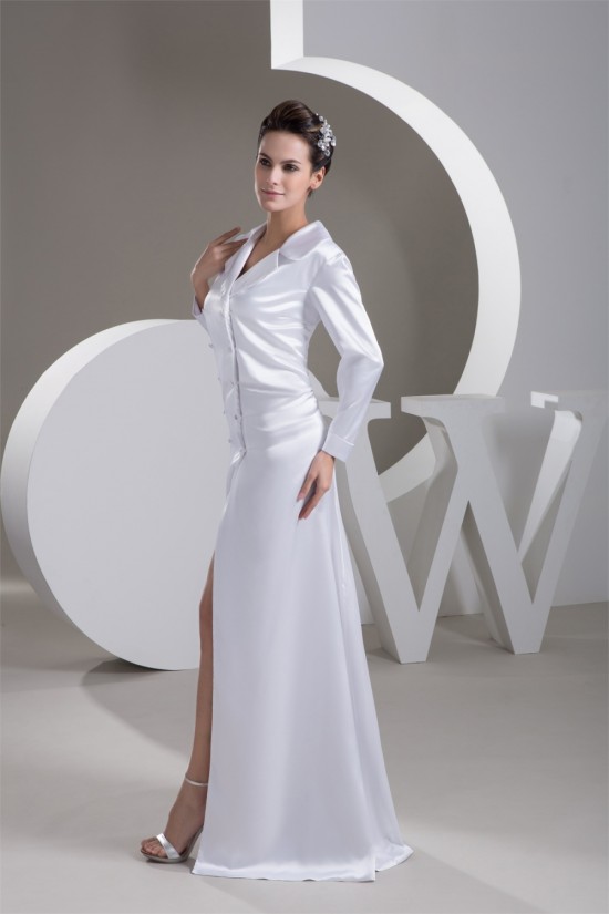Floor-Length A-Line V-Neck Covered Buttons Wedding Dresses 2030710 Floor-Length A-Line V-Neck Covered Buttons Wedding Dresses 2030710