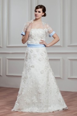 Satin Lace A-Line Short Sleeve Floor-Length Wedding Dresses with A Lace Jacket 2030714