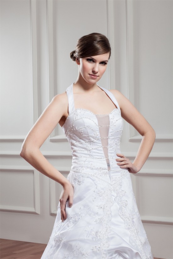 A-Line Satin Organza Sleeveless Halter Beaded Lace Wedding Dresses 2030720 A-Line Satin Organza Sleeveless Halter Beaded Lace Wedding Dresses 2030720