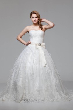 Great Ball Gown Soft Sweetheart Satin Organza Lace Wedding Dresses 2030725