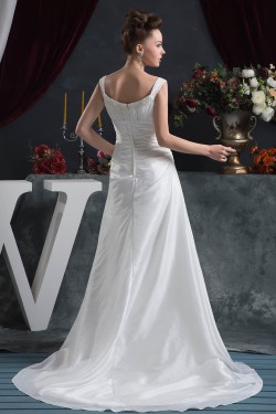 A-Line Great Sleeveless Taffeta Scoop Beaded Wedding Dresses 2030731