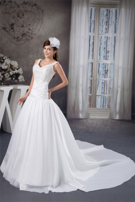 A-Line Straps Sleeveless Satin Taffeta Wedding Dresses 2030733