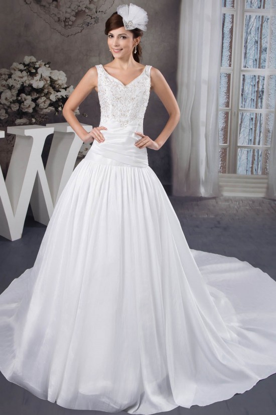 A-Line Straps Sleeveless Satin Taffeta Wedding Dresses 2030733
