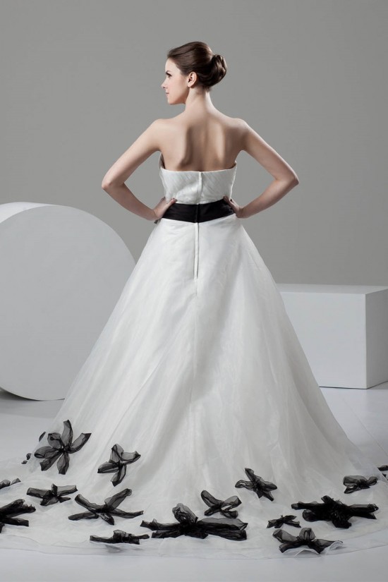 Great Sweetheart Satin Organza A-Line Sleeveless Wedding Dresses 2030735