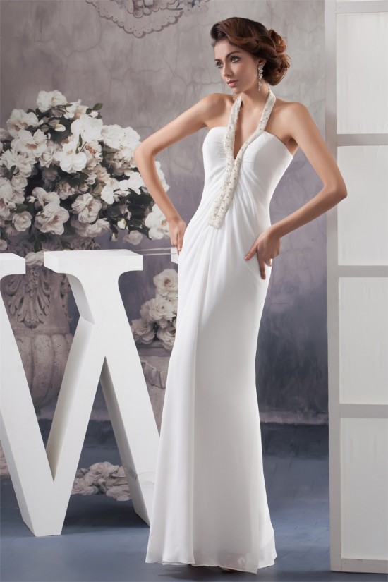 Sheath/Column Halter Beaded Chiffon Wedding Dresses 2030736 Sheath/Column Halter Beaded Chiffon Wedding Dresses 2030736