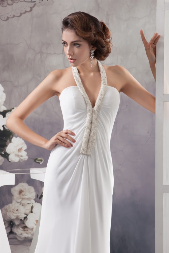 Sheath/Column Halter Beaded Chiffon Wedding Dresses 2030736 Sheath/Column Halter Beaded Chiffon Wedding Dresses 2030736