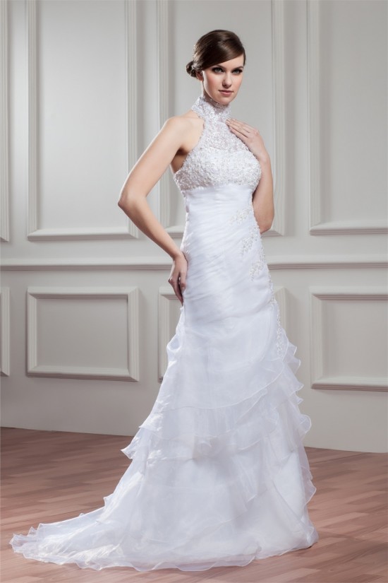 High-Neck A-Line Satin Organza Sleeveless Wedding Dresses 2030739 High-Neck A-Line Satin Organza Sleeveless Wedding Dresses 2030739