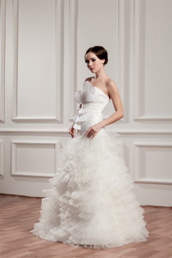 A-Line Satin Taffeta Lace Sleeveless Sweet Wedding Dresses 2030747