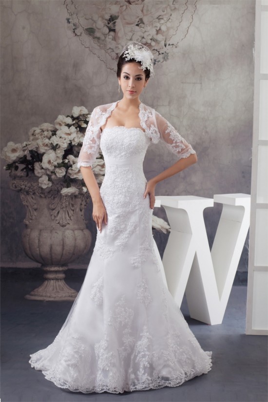 Trumpet/Mermaid Soft Lace Strapless Wedding Dresses with A Half Sleeve Lace Jacket 2030750 Trumpet/Mermaid Soft Lace Strapless Wedding Dresses with A Half Sleeve Lace Jacket 2030750
