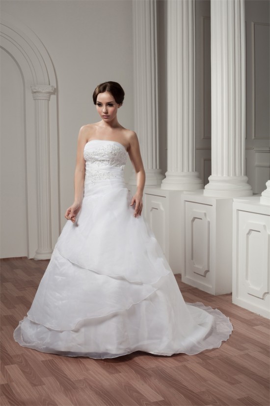 Hot Sale Strapless Sleeveless Satin A-Line Sweet Wedding Dresses 2030752 Hot Sale Strapless Sleeveless Satin A-Line Sweet Wedding Dresses 2030752