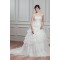 A-Line Satin Organza Sweetheart Chapel Train Lace Wedding Dresses 2030753