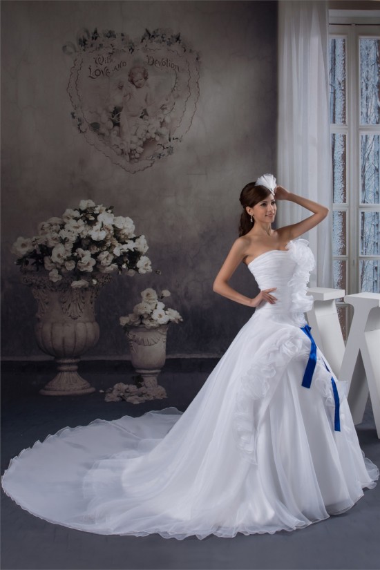 Ball Gown Chapel Train Sleeveless Strapless Sweet Wedding Dresses 2030758