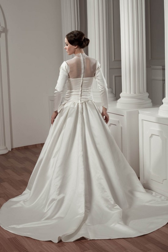 Long Sleeve Satin Fine Netting A-Line Portrait High Neck Wedding Dresses 2030766 Long Sleeve Satin Fine Netting A-Line Portrait High Neck Wedding Dresses 2030766