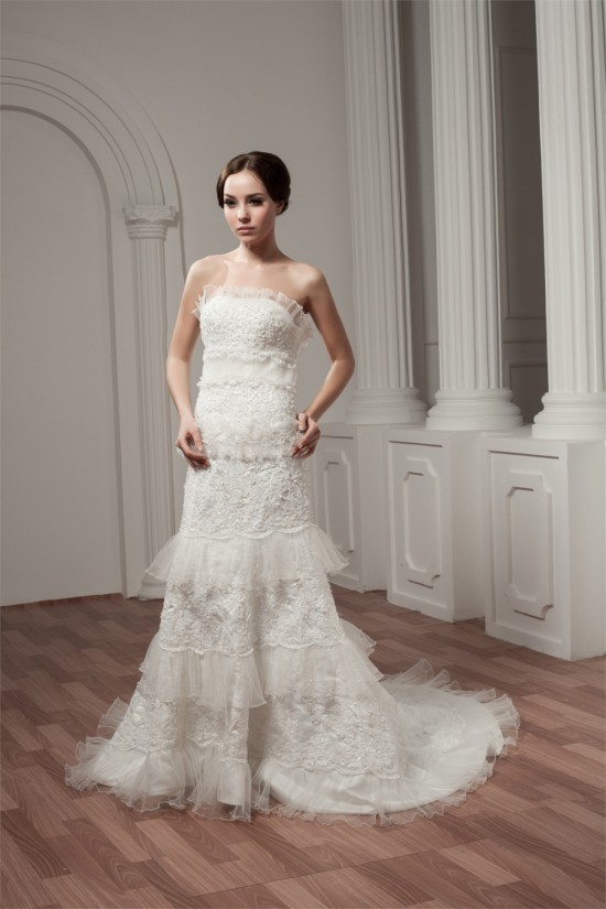 Sleeveless Strapless Court Train Lace Wedding Dresses 2030773 Sleeveless Strapless Court Train Lace Wedding Dresses 2030773
