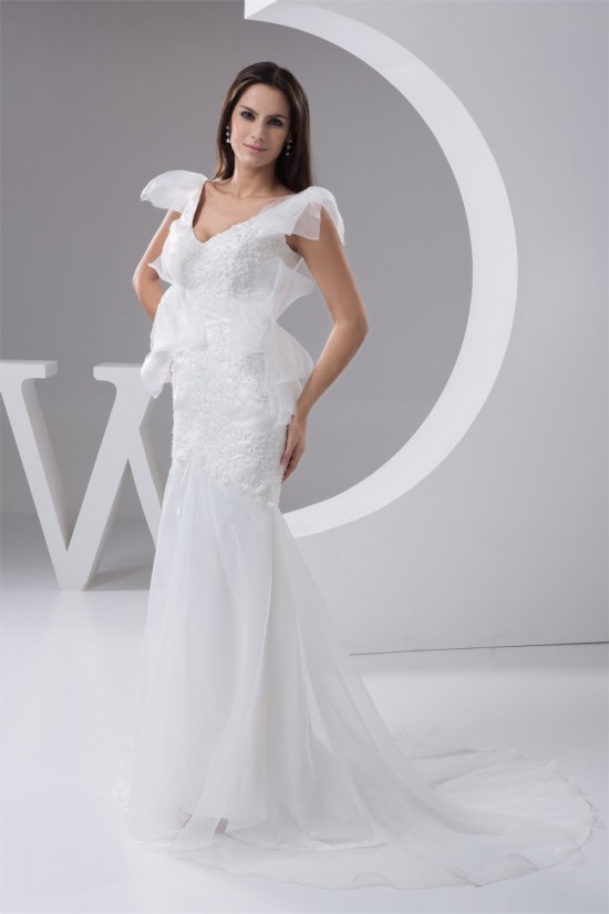 New Arrival Mermaid/Trumpet Organza V-Neck Lace Wedding Dresses 2030779 New Arrival Mermaid/Trumpet Organza V-Neck Lace Wedding Dresses 2030779