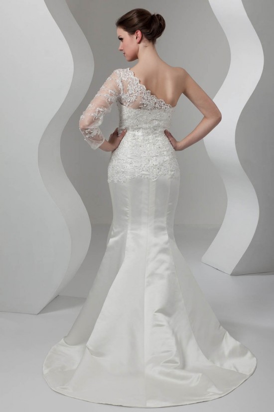 New Arrival Mermaid/Trumpet Satin Lace One-Shoulder Wedding Dresses 2030780 New Arrival Mermaid/Trumpet Satin Lace One-Shoulder Wedding Dresses 2030780