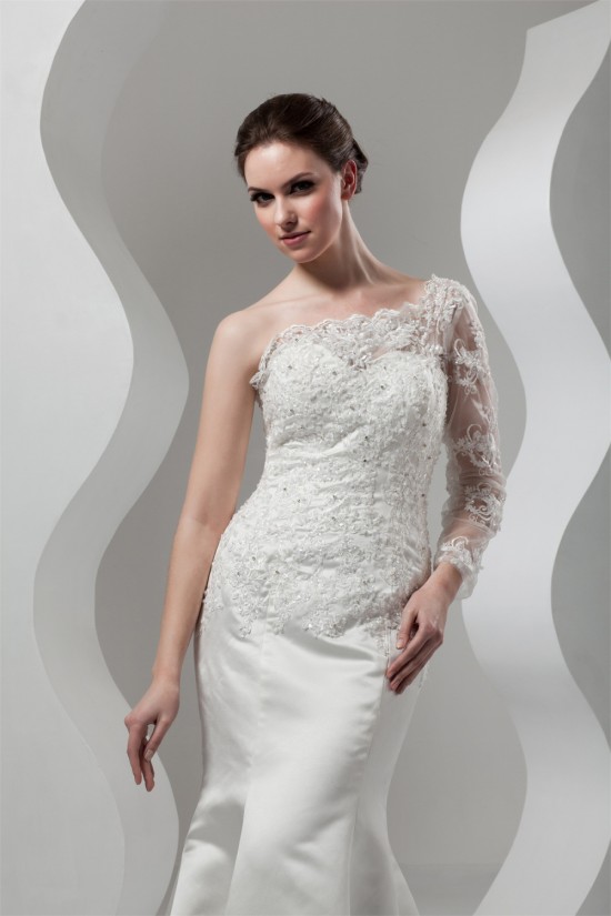 New Arrival Mermaid/Trumpet Satin Lace One-Shoulder Wedding Dresses 2030780 New Arrival Mermaid/Trumpet Satin Lace One-Shoulder Wedding Dresses 2030780