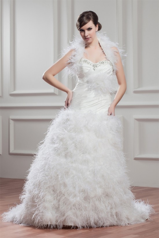 New Arrival Satin Sleeveless A-Line Sweetheart Wedding Dresses 2030781