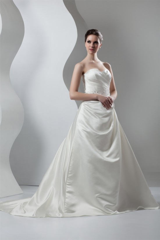 New Arrival Sleeveless Satin Sweetheart A-Line Beaded Wedding Dresses 2030782