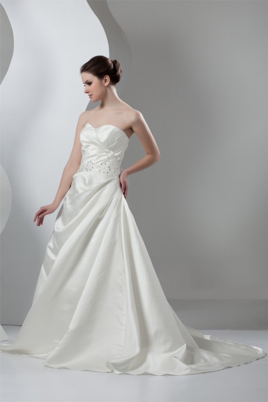 New Arrival Sleeveless Satin Sweetheart A-Line Beaded Wedding Dresses 2030782