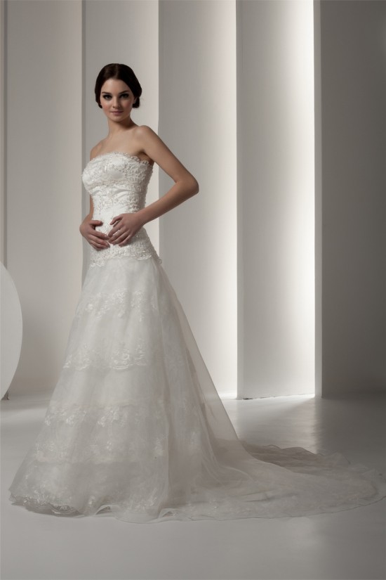 New Design Strapless Satin A-Line Sleeveless Sweet Lace Wedding Dresses 2030798 New Design Strapless Satin A-Line Sleeveless Sweet Lace Wedding Dresses 2030798