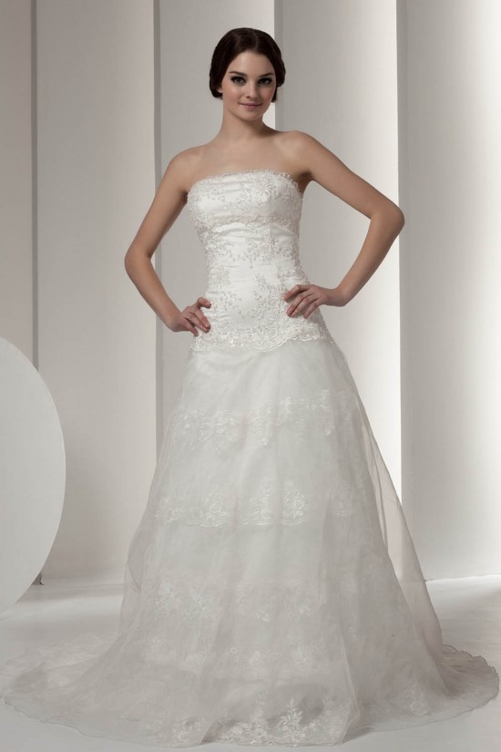 New Design Strapless Satin A-Line Sleeveless Sweet Lace Wedding Dresses 2030798 New Design Strapless Satin A-Line Sleeveless Sweet Lace Wedding Dresses 2030798