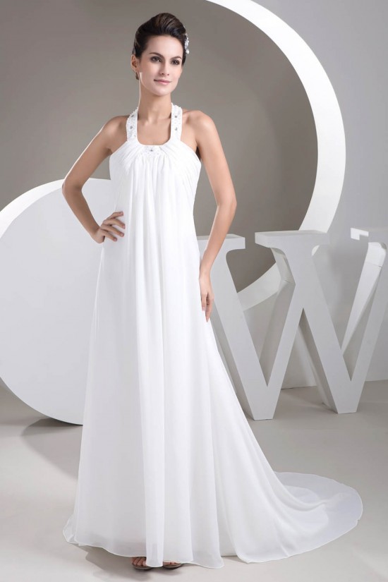 A-Line Chiffon Halter Sleeveless Beaded Wedding Dresses 2030800