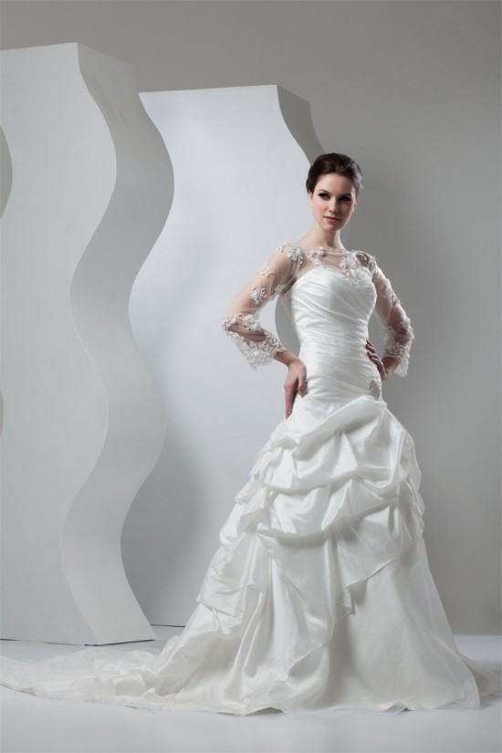New Style A-Line Long Sleeve Lace Taffeta Sheer Sweet Wedding Dresses 2030801 New Style A-Line Long Sleeve Lace Taffeta Sheer Sweet Wedding Dresses 2030801