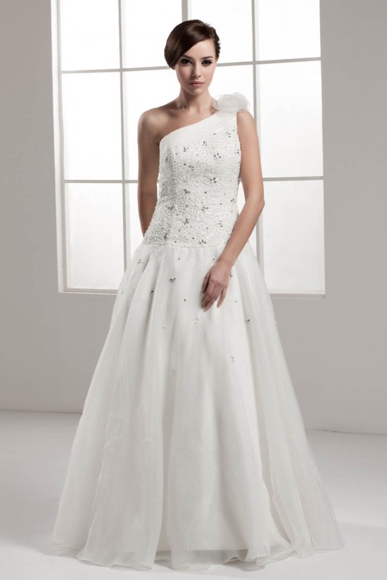 A-Line One-Shoulder Beaded Sleeveless Wedding Dresses 2030809 A-Line One-Shoulder Beaded Sleeveless Wedding Dresses 2030809