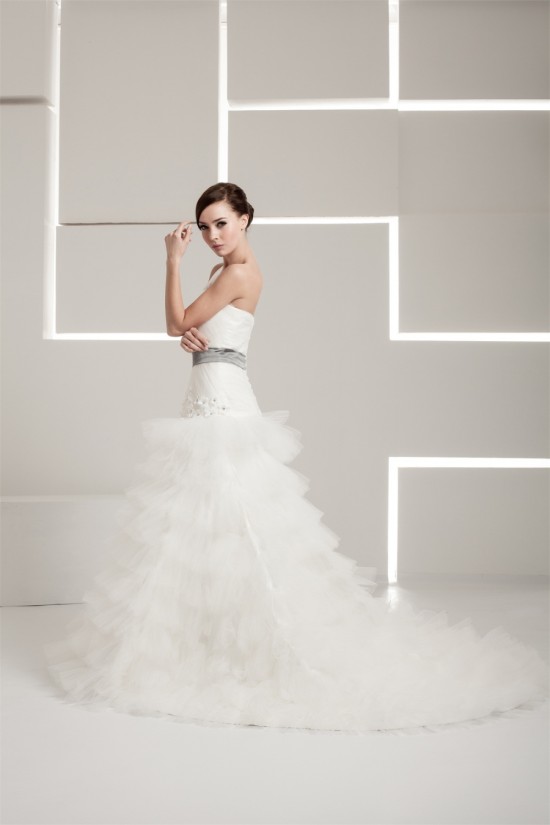 One-Shoulder A-Line Sleeveless Satin Taffeta Fine Netting Wedding Dresses 2030813 One-Shoulder A-Line Sleeveless Satin Taffeta Fine Netting Wedding Dresses 2030813
