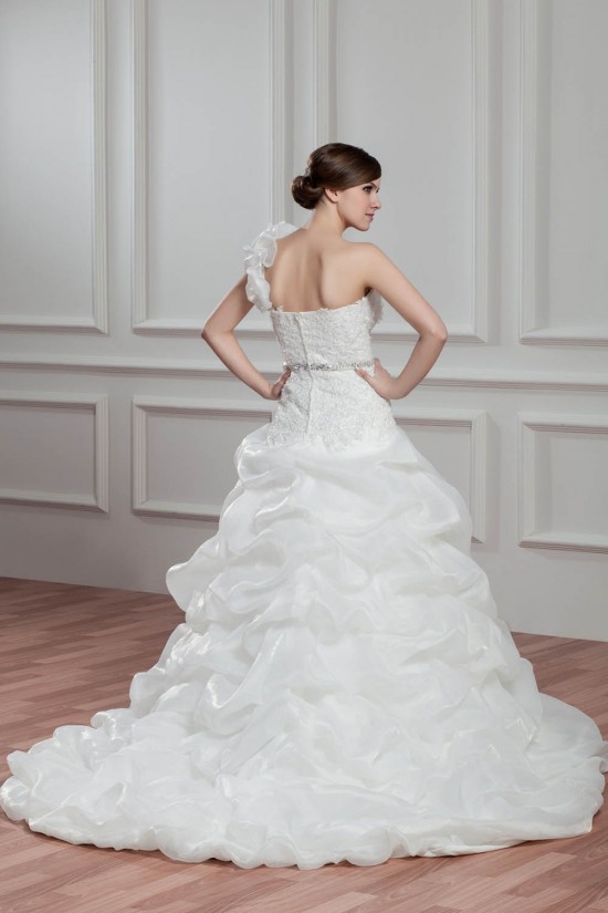 A-Line Satin Organza One-Shoulder Sleeveless Beaded Wedding Dresses 2030815 A-Line Satin Organza One-Shoulder Sleeveless Beaded Wedding Dresses 2030815