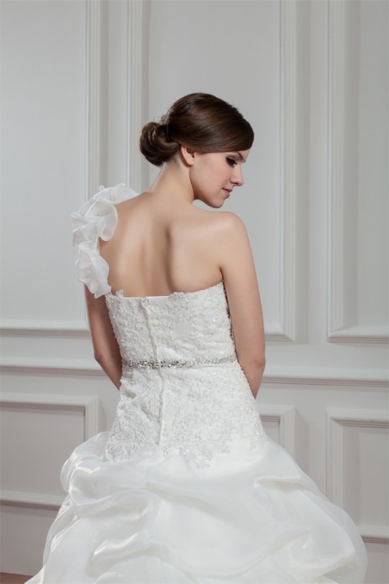 A-Line Satin Organza One-Shoulder Sleeveless Beaded Wedding Dresses 2030815 A-Line Satin Organza One-Shoulder Sleeveless Beaded Wedding Dresses 2030815