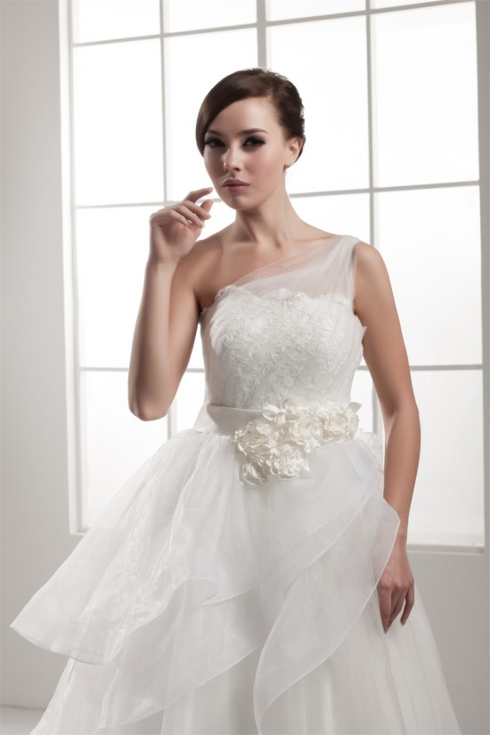 One-Shoulder Sleeveless Satin A-Line Lace Wedding Dresses 2030817 One-Shoulder Sleeveless Satin A-Line Lace Wedding Dresses 2030817