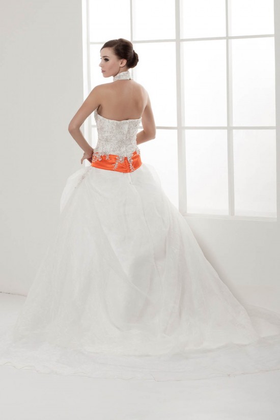 Satin Elastic Woven Satin Sleeveless High-Neck Wedding Dresses 2030834