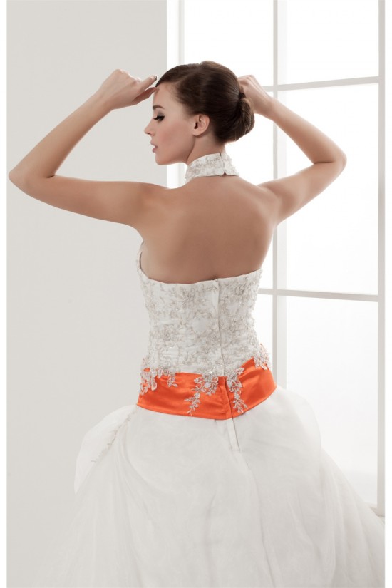 Satin Elastic Woven Satin Sleeveless High-Neck Wedding Dresses 2030834