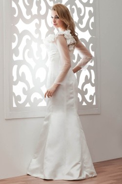 Satin Fine Netting Long Sleeve Bateau Mermaid/Trumpet Wedding Dresses 2030838
