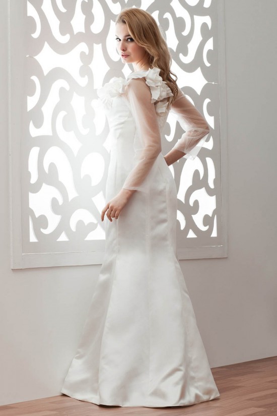 Satin Fine Netting Long Sleeve Bateau Mermaid/Trumpet Wedding Dresses 2030838