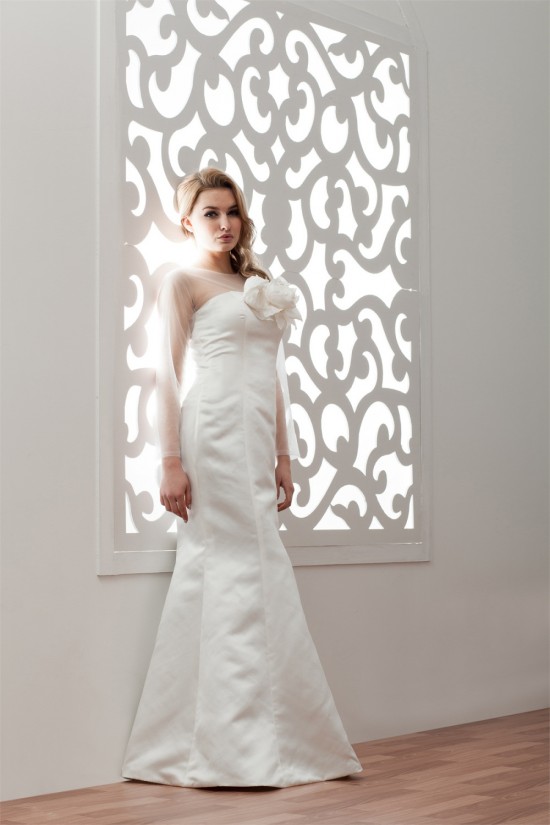 Satin Fine Netting Long Sleeve Bateau Mermaid/Trumpet Wedding Dresses 2030838