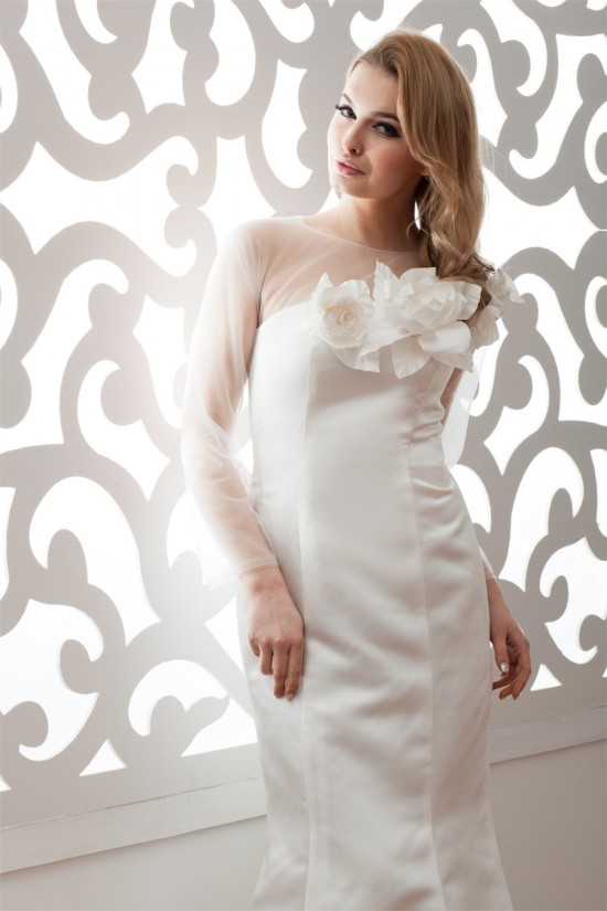 Satin Fine Netting Long Sleeve Bateau Mermaid/Trumpet Wedding Dresses 2030838